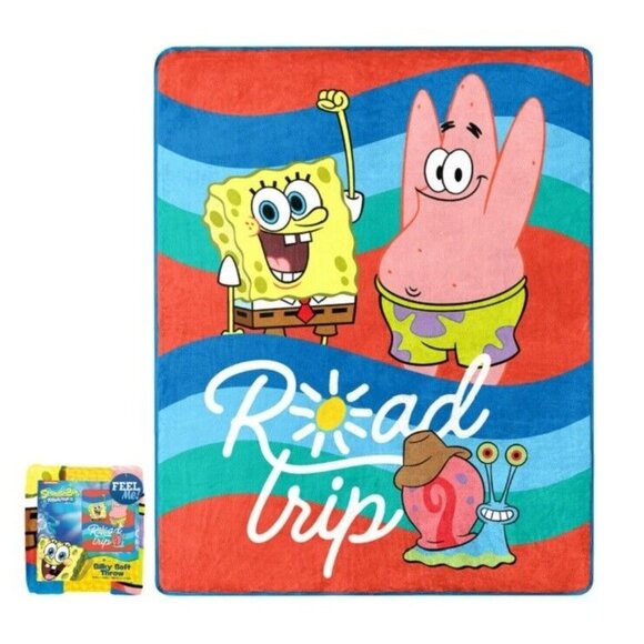 New Spongebob Squarepants Plush Fleece Throw Gift Blanket Patrick Cartoon SOFT - Picture 2 of 3